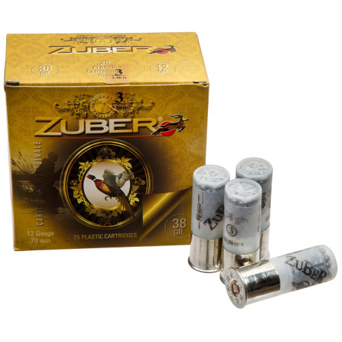 Патрон Zuber кал. 12/70 дробь №3, навеска 38 г фото