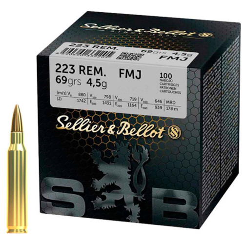 Патрон Sellier & Bellot кал. 223 Rem куля FMJ, маса 4.5 гр/69 гран (уп. 100 шт) фото