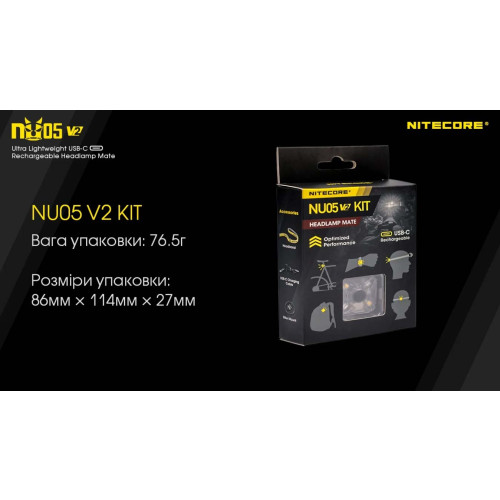 Ліхтар налобний Nitecore NU05 KIT V2 фото 29