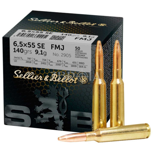 Патрон Sellier & Bellot кал. 6,5x55 куля FMJ, маса 9.1 гр/140 гран фото