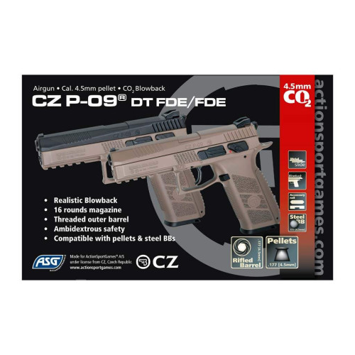 Пневматичний пістолет ASG CZ P-09 Black/FDE Blowback Pellet фото 6