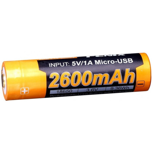 Акумулятор 18650 2600 mAh Fenix micro USB зарядка фото