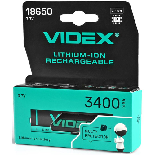 Аккумулятор Videx 18650-P Li-Ion 3400 mAh с защитой фото 2