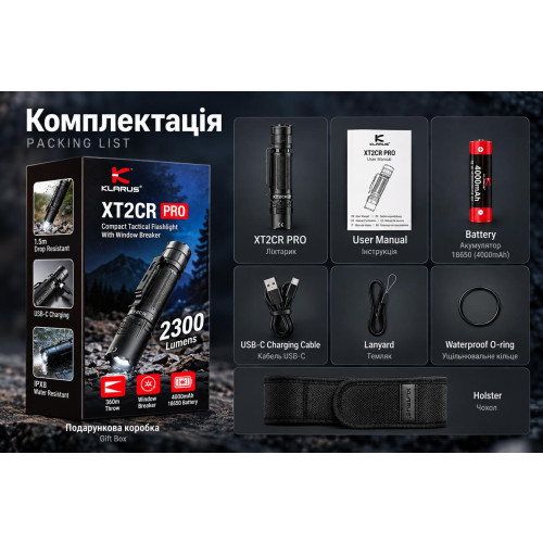 Ручной фонарь Klarus XT2CR PRO – 2025 2300 лм/4000 mAh. Black фото 24