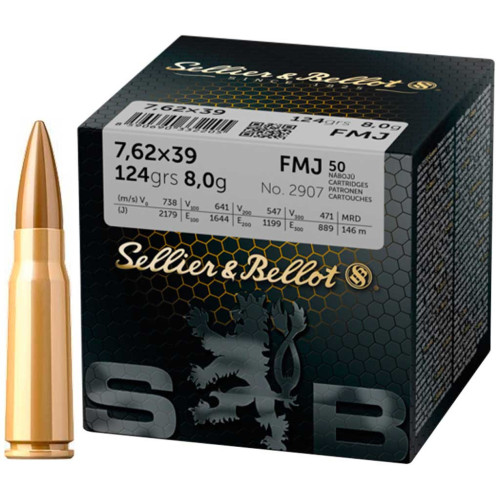 Патрон Sellier & Bellot Training кал. 7,62х39 пуля FMJ, масса 8 гр/124 гран фото