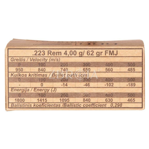 Патрон GGG кал. 223 Rem куля FMJ, маса 4.02 гр/62 гран фото 2