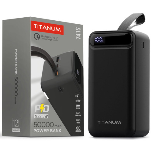 Повербанк Titanum 741S 50000mAh 22.5W Black фото 4