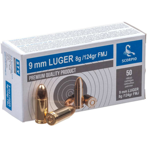 Патрон STV Scorpio кал. 9 мм Luger (9x19) куля FMJ, маса 8 гр/124 гран фото