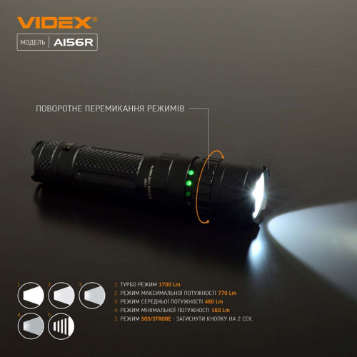 Портативный светодиодный фонарик VIDEX VLF-A156R фото 4