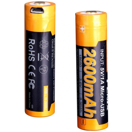 Акумулятор 18650 2600 mAh Fenix micro USB зарядка фото 2