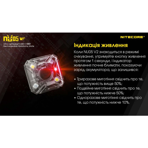 Ліхтар налобний Nitecore NU05 KIT V2 фото 24