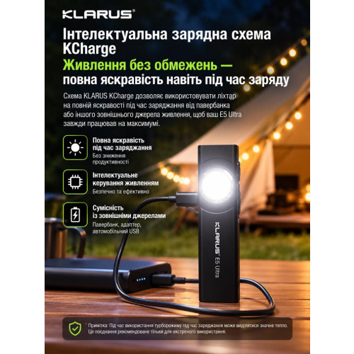 Ультратонкий EDC-ліхтар із трьома джерелами світла Klarus E5 Ultra Green фото 11