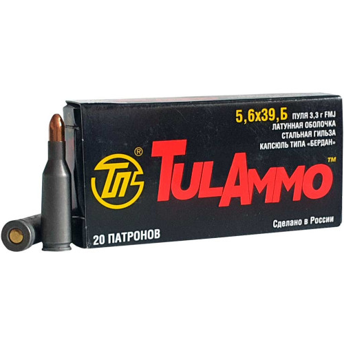 Патрон TulAmmo кал. 5,6x39 куля FMJ, маса 3.3 гр/51 гран фото