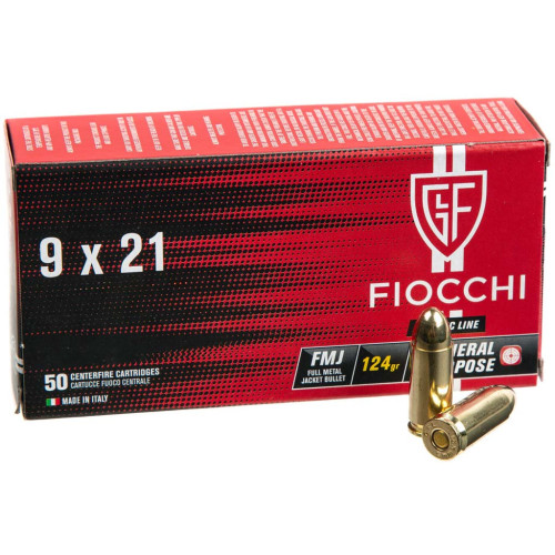 Патрон Fiocchi кал. 9x21 куля FMJ, маса 8 гр/124 гран фото
