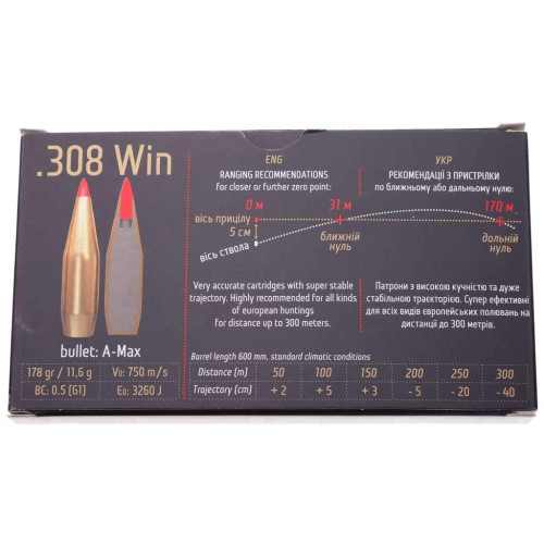 Патрон ТАХО кал. 308 Win A-Max фото 2