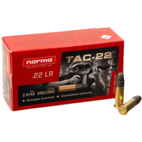 Патрон Norma TAC-22 кал. 22 LR пуля LRN, масса 2.59 гр/40 гран фото
