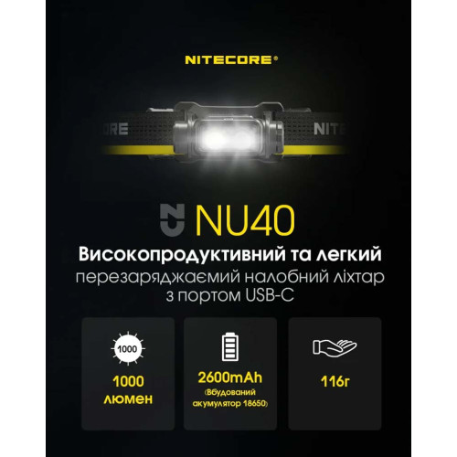 Ліхтар налобний Nitecore NU40 фото 5