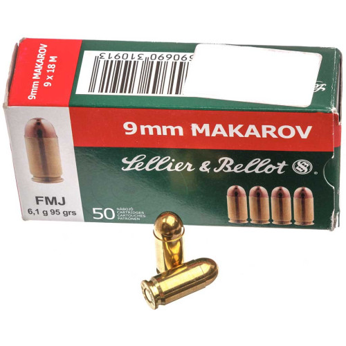 Патрон Sellier & Bellot кал. 9х18 пуля FMJ, масса 6.15 гр/95 гран фото