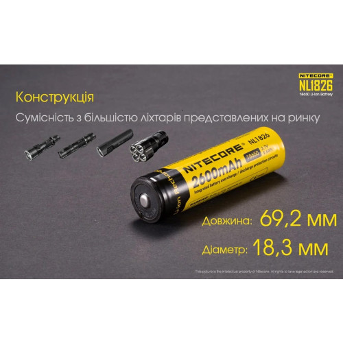 Акумулятор літієвий Nitecore NL1826 18650 Li-Ion 3.7V 2600 mAh фото 8