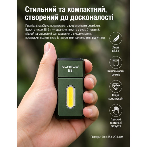 Фонарь с поворотной головой Klarus E8 1000 лм/1000 mAh. Green фото 10
