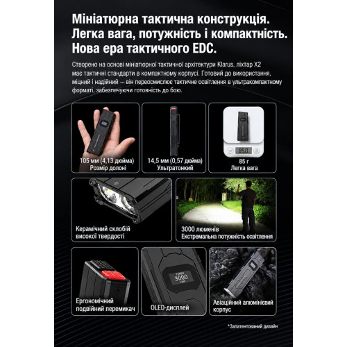 Ультратонкий фонарь Klarus FlatTac X2 3000 лм/1500 mAh. Black фото 18