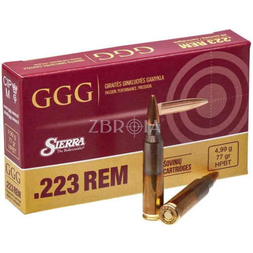 Патрон GGG кал. 223 Rem куля Sierra MatchKing HPBT, маса 4.99 гр/77 гран фото