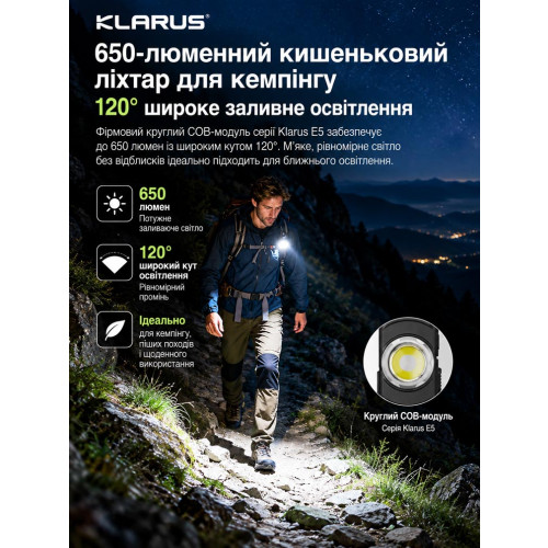 Ультратонкий EDC-ліхтар із трьома джерелами світла Klarus E5 Ultra Green фото 19