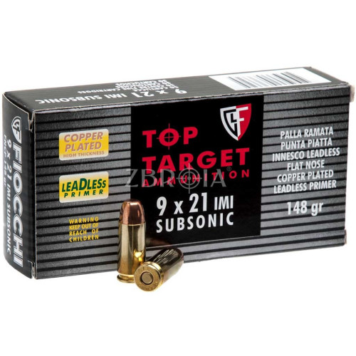 Патрон Fiocchi Subsonic кал. 9x21 IMI куля FNSP, маса 9.59 гр/148 гран фото