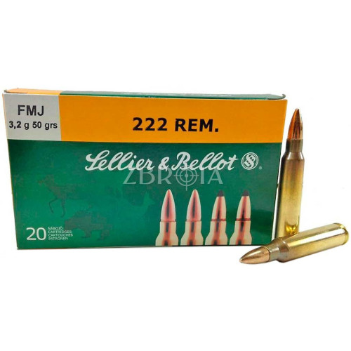 Патрон Sellier & Bellot кал. 222 Rem куля FMJ, маса 3.24 гр/50 гран фото