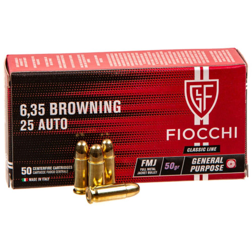 Патрони Fiocchi 6.35 Browning/25 AUTO куля FMJ, маса 3.24 г/50 гран фото