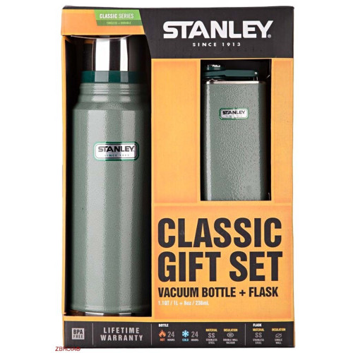 Набор: Термос Stanley Legendary Classic  1л зелёный + Фляга Classic 0.23л зеленая фото