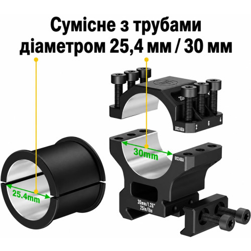 Кольца Discovery 6061 Aluminum Heavy-Duty Scope Mount (30/25.4 мм) Medium на Weaver/Picatinny фото 3