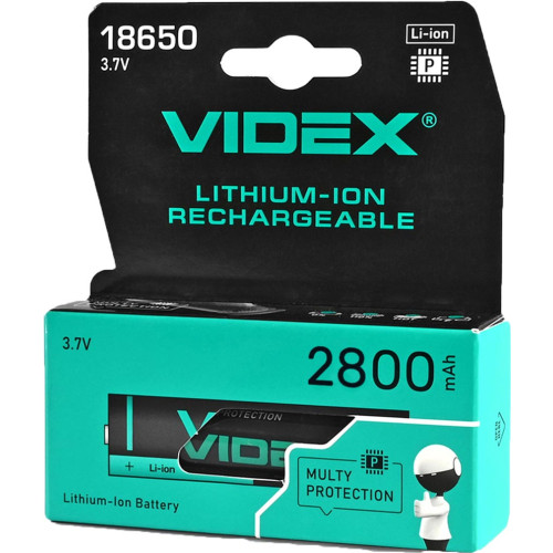 Аккумулятор Videx 18650-P Li-Ion 2800mAh с защитой фото 2