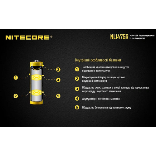 Акумулятор Nitecore NL1475R Li-Ion 14500 3.6V (750 mAh) фото 9