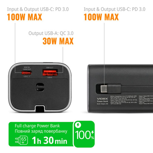 Повербанк VIDEX VPB-366 20000mAh PD100W Grey фото 6