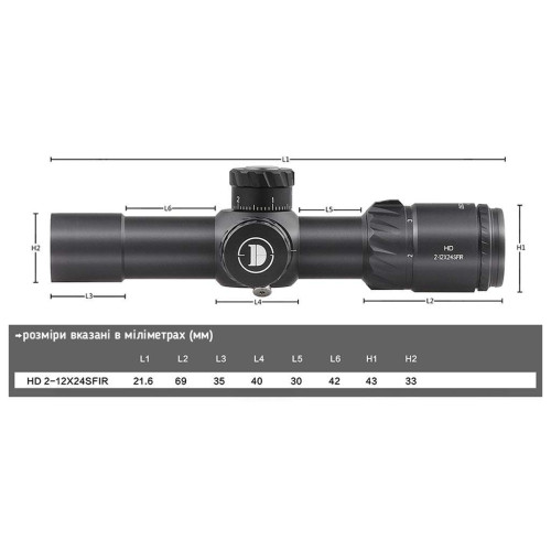 Прицел Discovery Optics HD 2-12x24 SFIR FFP (30 мм, подсветка) фото 7