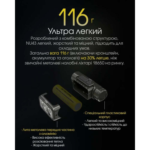 Ліхтар налобний Nitecore NU43 фото 9