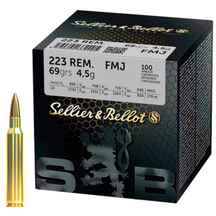 Патрон Sellier & Bellot кал. 223 Rem куля FMJ, маса 4.5 гр/69 гран (уп. 100 шт) фото