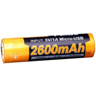 Акумулятор 18650 2600 mAh Fenix micro USB зарядка фото