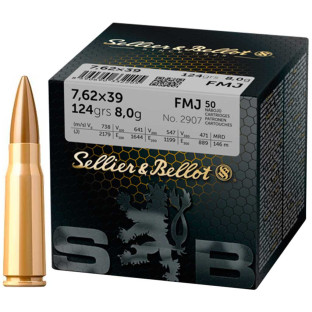 Патрон Sellier & Bellot Training кал. 7,62х39 куля FMJ, маса 8 гр/124 гран фото
