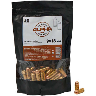 Патрон ALPHA кал. 9 мм (9х18) Makarov куля FMJ RN, маса 6.1 гр/95 гран фото