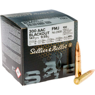 Патрон Sellier & Bellot кал. 300 Whisper/Blackout куля FMJ, маса 9.55 гр/147 гран (уп. 50 шт) фото