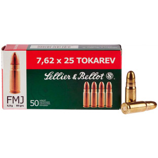 Патрон Sellier & Bellot кал. 7,62x25 Tokarev куля FMJ, вага 5.5 гр/85 гран фото