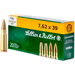 Патрон Sellier & Bellot кал. 7,62x39 куля FMJ, маса 8 гр/123 гран фото
