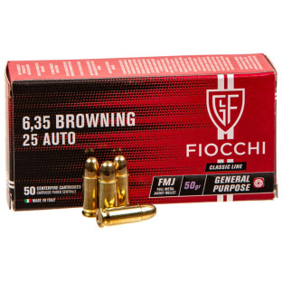 Патрони Fiocchi 6.35 Browning/25 AUTO куля FMJ, маса 3.24 г/50 гран фото